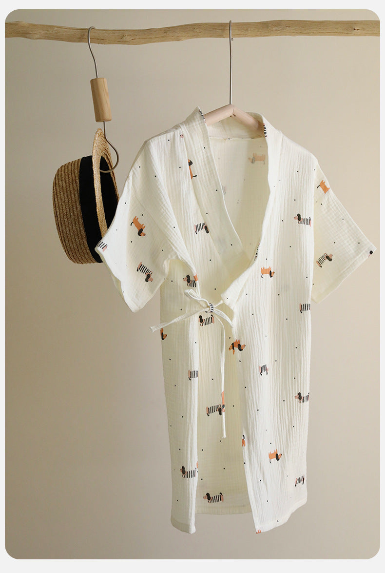 Printed Cotton Gauze Yukata Bathrobe [mh0012598]