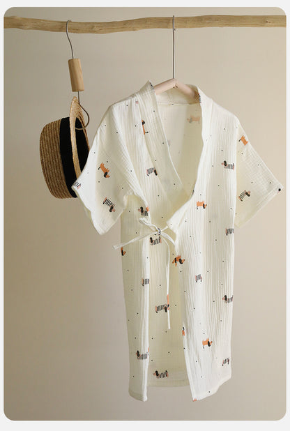Printed Cotton Gauze Yukata Bathrobe [mh0012598]