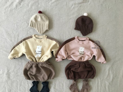 Bear Fleece Sweatshirt & Shorts Set クマ プリント 裏起毛 セットアップ【mh0012681】