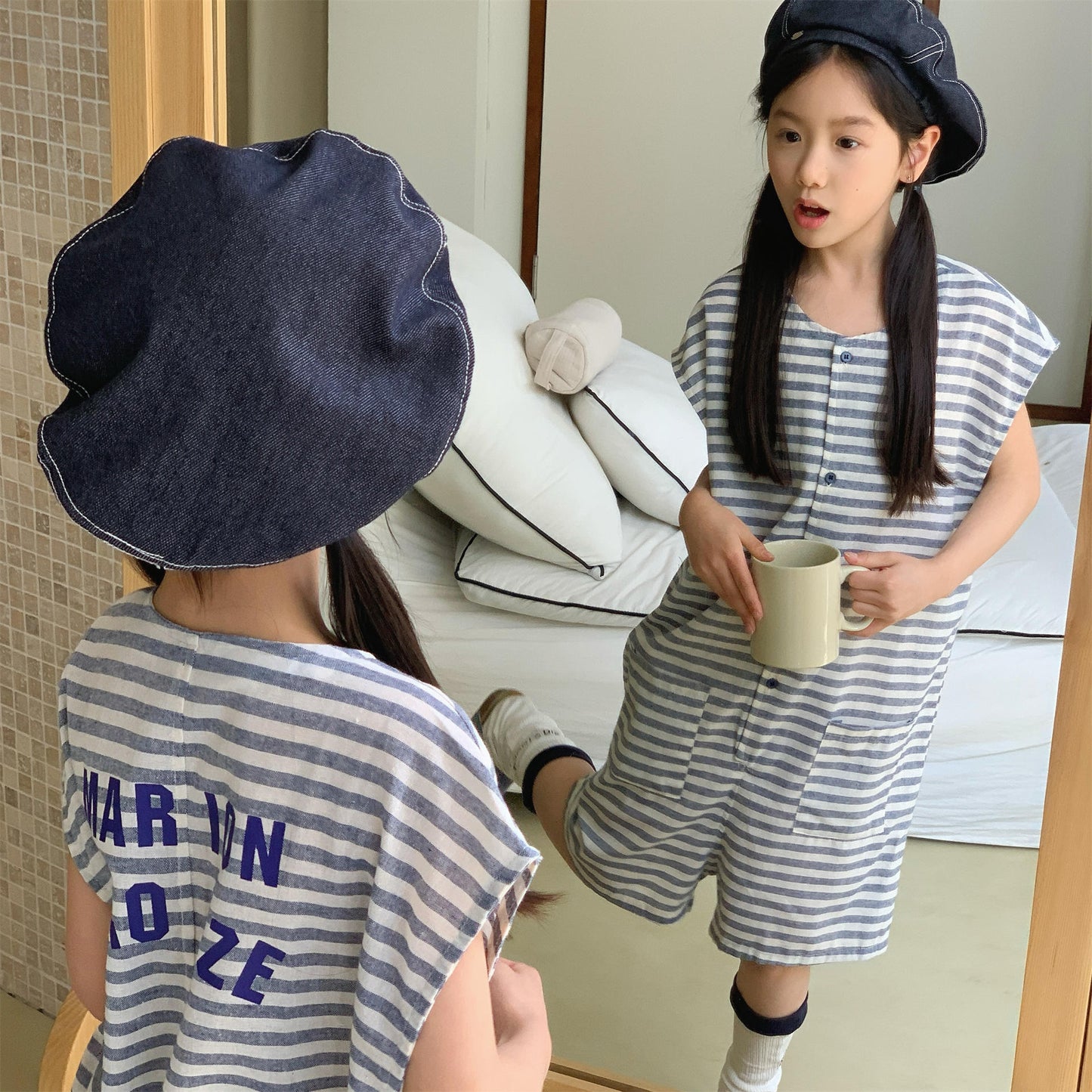 Striped Sleeveless All-in-one ボーダー ノースリーブジャンプスーツ【mh0013219】