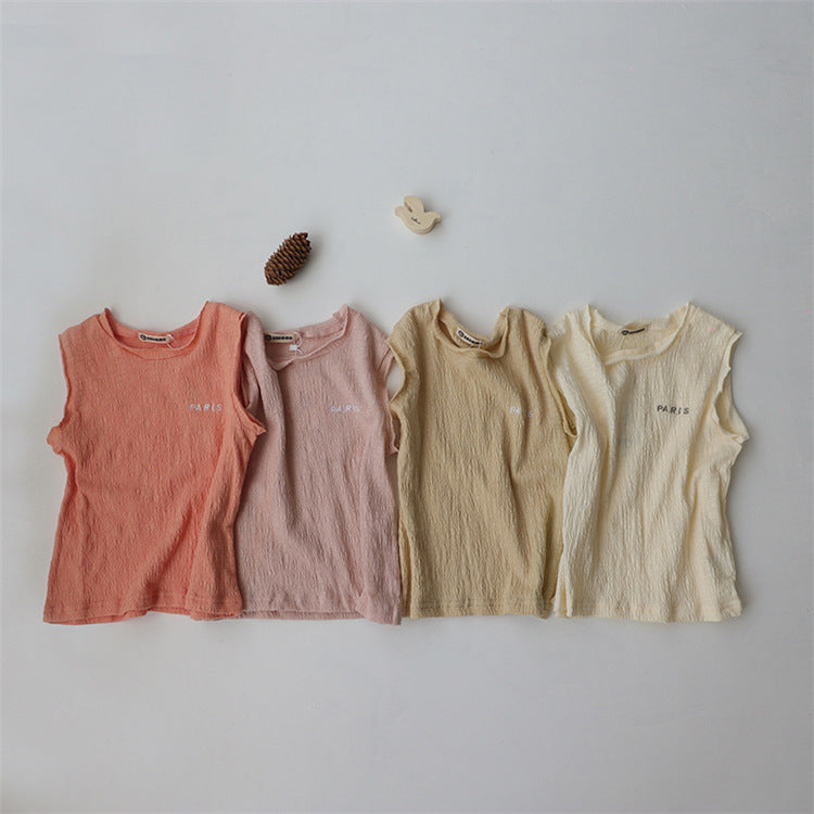 Paris Embroidered Textured Cotton Vest 刺繍 ノースリーブTシャツ【mh0012628】