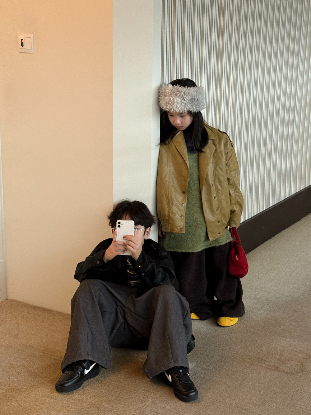 フェイクレザージャケット キッズ  厚手 ラペル モード ライダース【mh0011668】