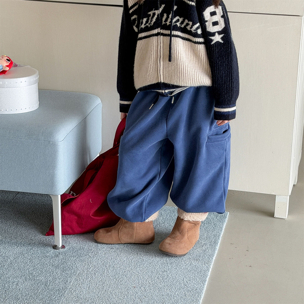 Pantalones largos de felpa para niños, corte holgado con cintura elástica y forro polar [mh0014538]
