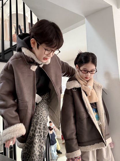 フェイクムートンジャケット キッズ ボア 厚手 ラペル フェイクレザー アウター【mh0011677】