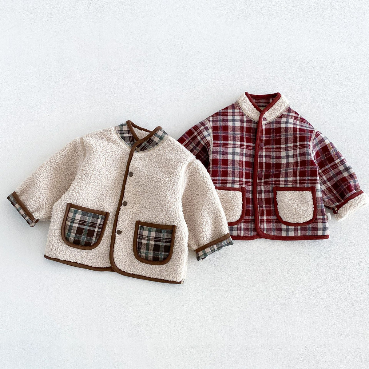 キッズ チェック リバーシブル ボアジャケット / ロールアップ 刺繍 ストレート ロングパンツ【mh0014765】