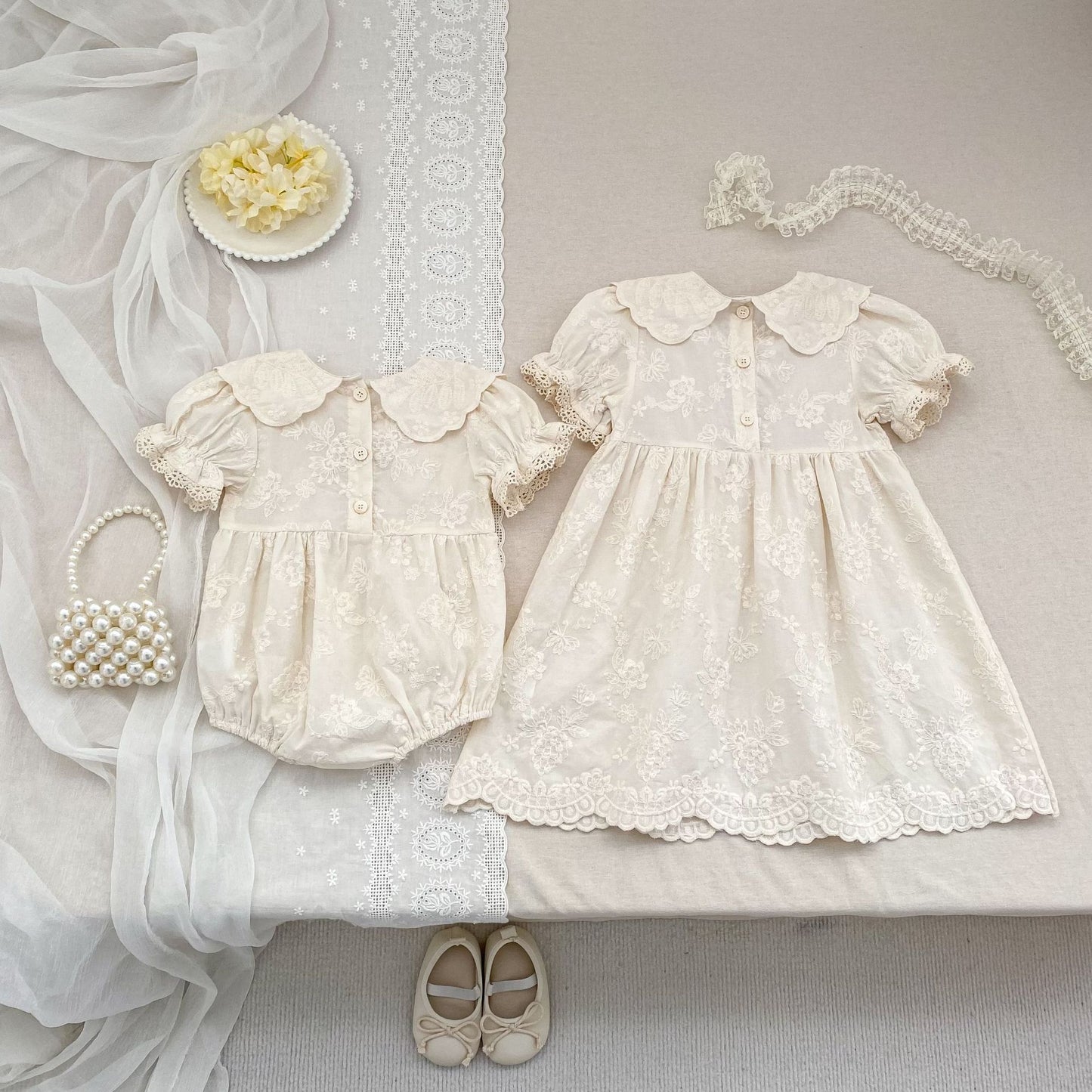 Embroidered Puff Sleeve Romper And Dress 刺繍 パフスリーブ ロンパース ワンピース【mh0013166】