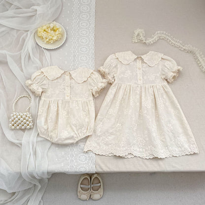 Embroidered Puff Sleeve Romper And Dress 刺繍 パフスリーブ ロンパース ワンピース【mh0013166】