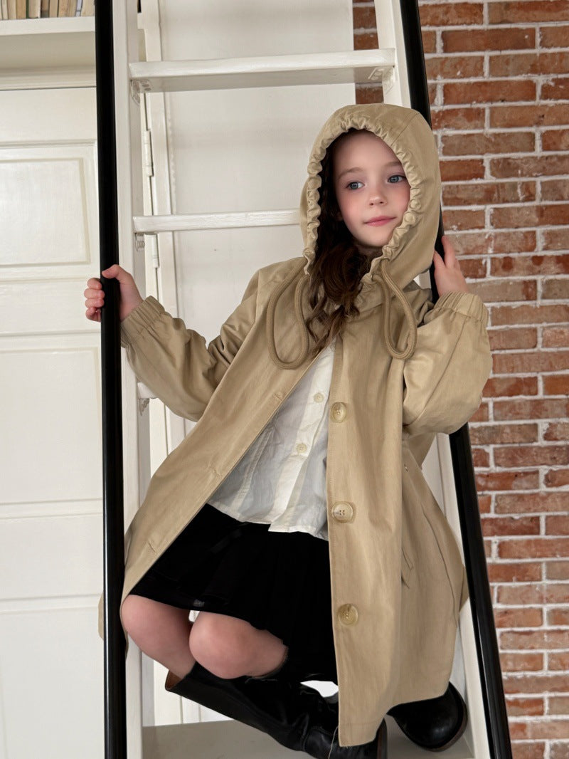 Kids' Hooded Front-Button Long-Sleeve Trench Coat [mh0014069]
