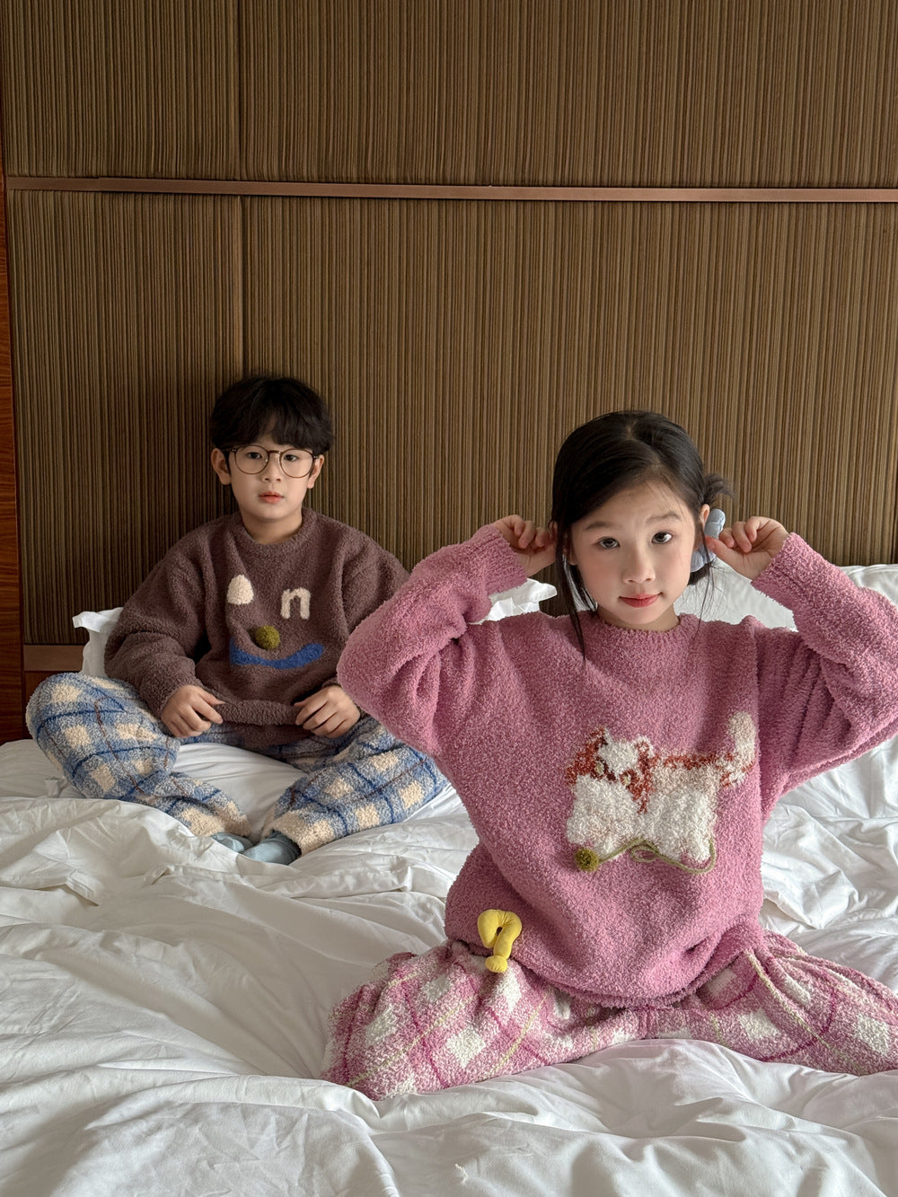 パジャマ キッズ モコモコ 裏起毛 厚手 セットアップ チェック柄 ルームウェア【mh0011660】