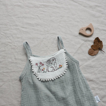 Rabbit Embroidered Gauze Romper