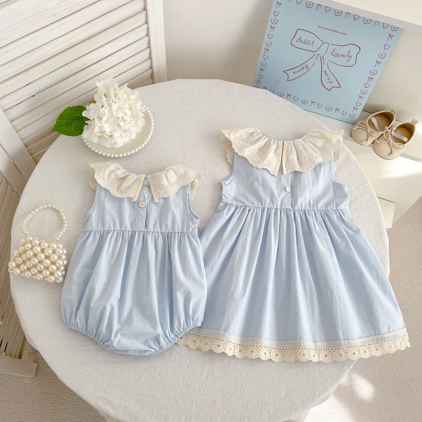 Vestido midi tipo pelele con cuello de encaje con volantes【mh0013162】