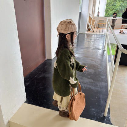 ニットカーディガン スター星 モノトーン ラグラン カジュアル アウター【mh0011612】