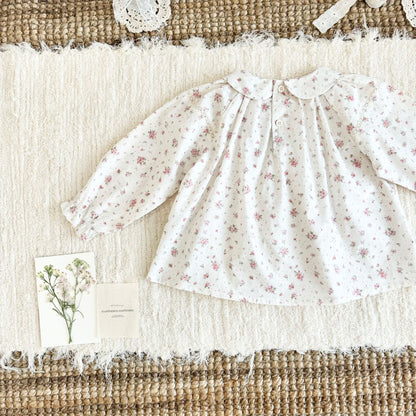 Kids' Floral Smock Ruffled Long-Sleeve Blouse【mh0014610】