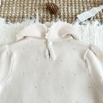 Jersey de punto para niños con cuello redondo, volantes, borde festoneado y calados [mh0014616]