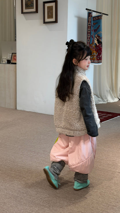 Children's Vest 2026 Winter Korean Style Double-Sided Plush Vest for Children's Floral Thickened Stand Collar Fleece Vest【mh0014695】