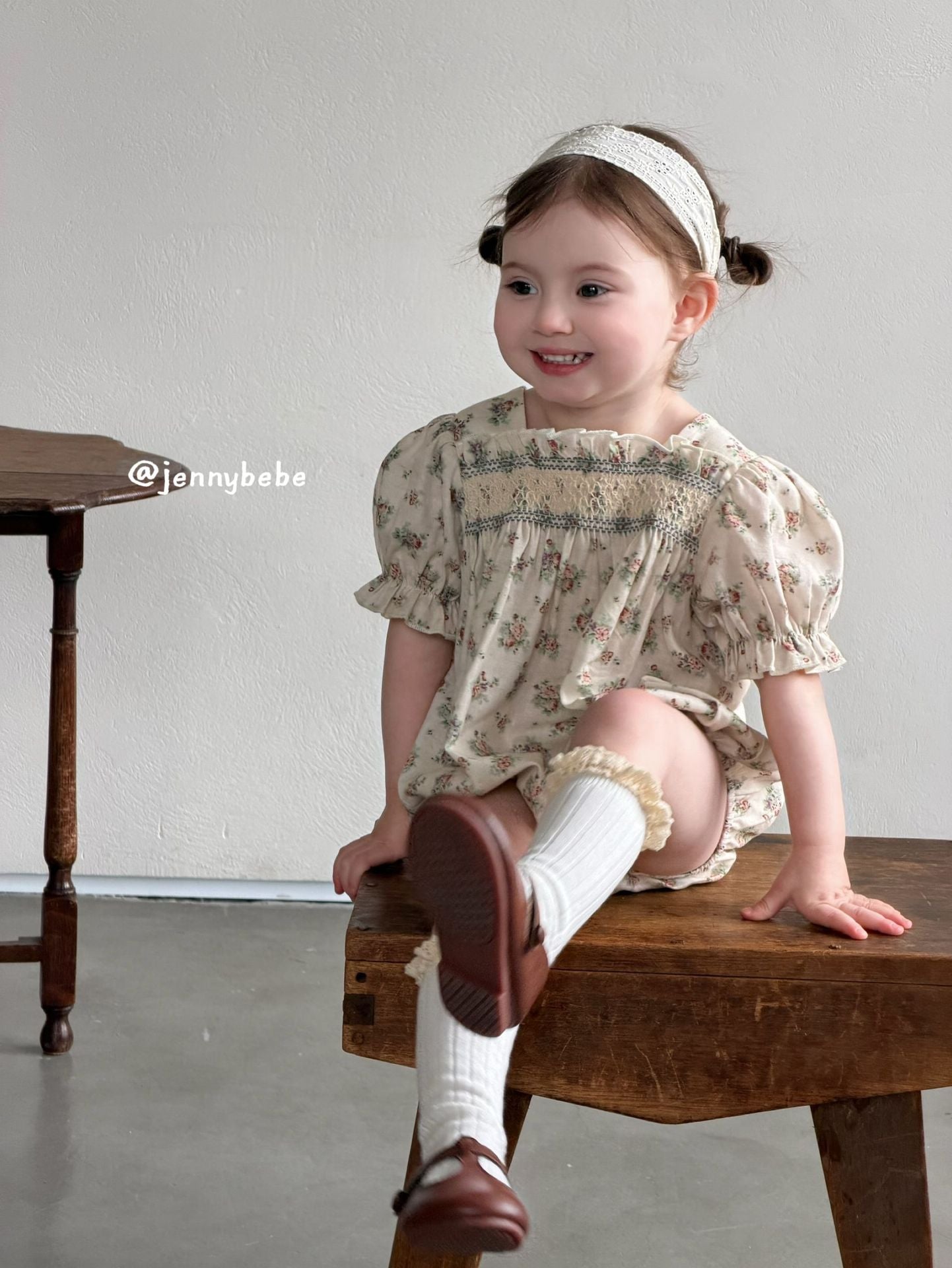 Floral Cotton Smocking Romper 花柄 コットン スモッキング ロンパース【mh0012542】