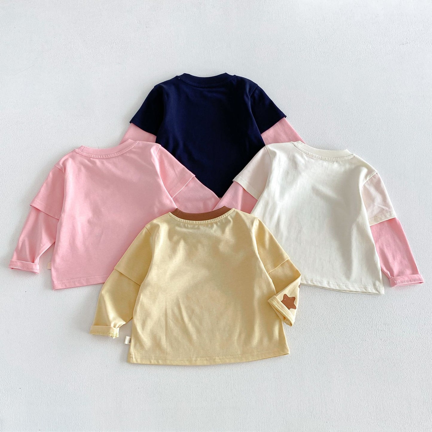 Camiseta de manga larga efecto doble capa con personajes infantiles para niños【mh0014041】