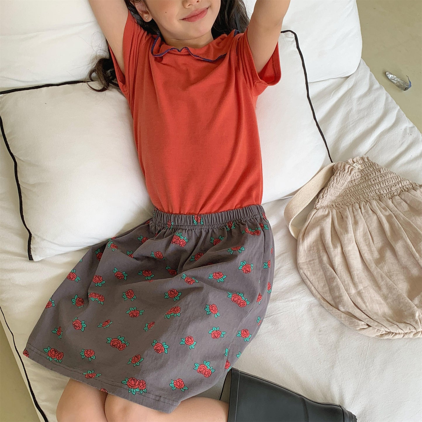 Rose Flower Graphic Cotton Skirt ローズ プリント コットン スカート【mh0012653】