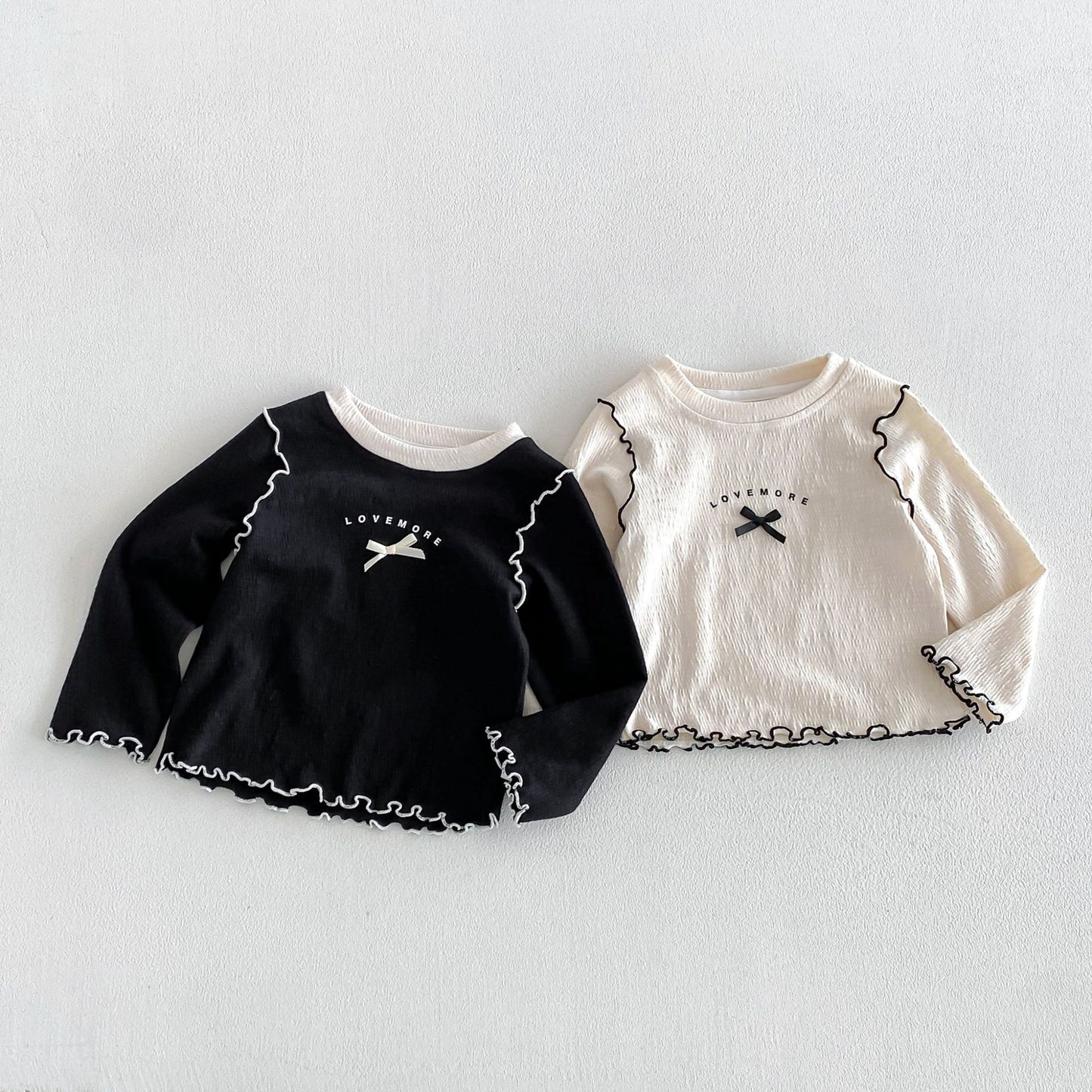 キッズ ロゴプリント メローフリル リボンステッチ 長袖Tシャツ フレアパンツ【mh0014048】