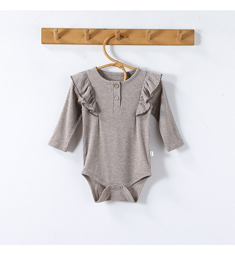 長袖ロンパース/パンツ ショルダーフリル 無地 ベーシック ボディスーツ【mh0011729】