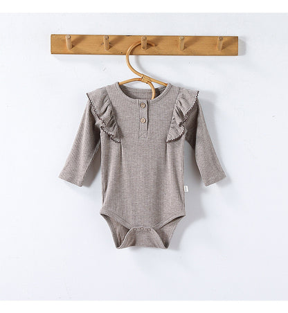 長袖ロンパース/パンツ ショルダーフリル 無地 ベーシック ボディスーツ【mh0011729】