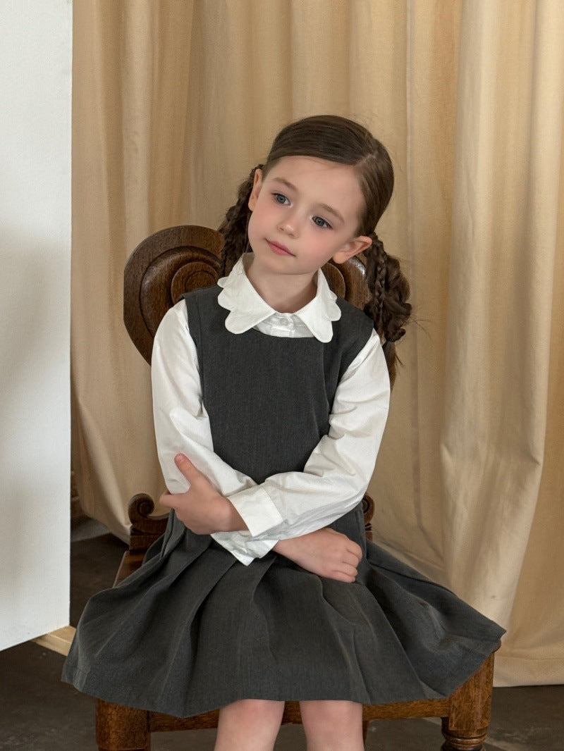 Kids Ruffled Collar Front Button Long Sleeve Shirt