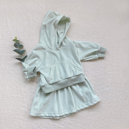 Velvet Hooded Top & Skirt Set [mh0012689]