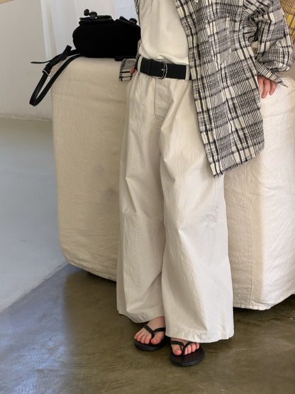 Pantalones Anchos de Algodón Liso【mh0012516】