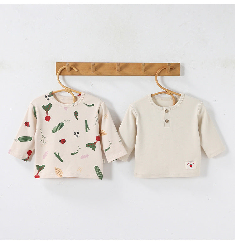 ベビー キッズ プリント ヘンリーネック 長袖Tシャツ【mh0014135】