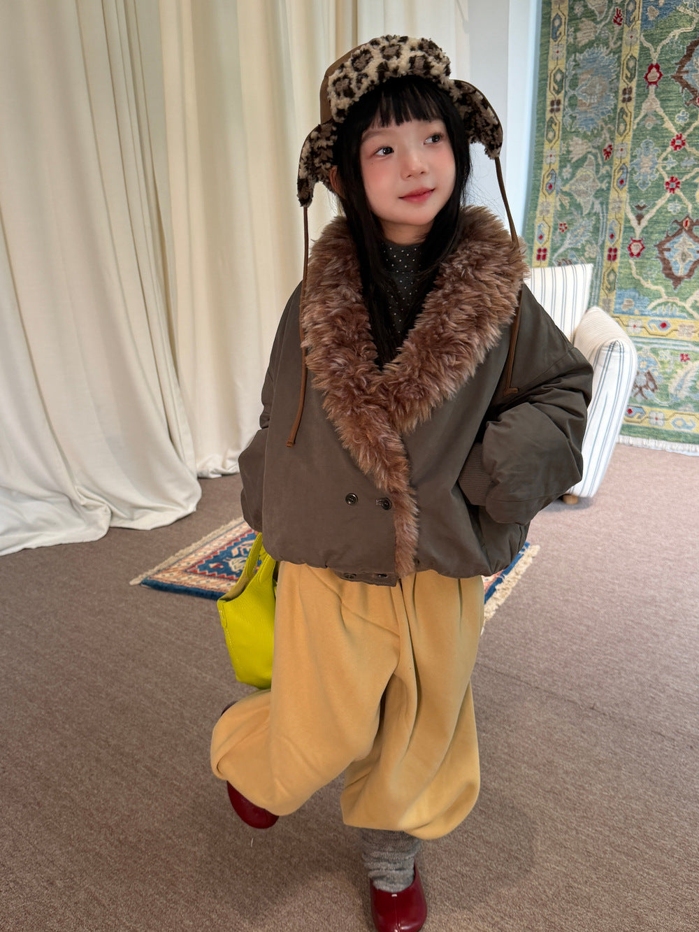Mo Xiao Meng Children's Jacket 2026 Girls' Korean-Style Winter Fleece-Collar Padded Jacket Thickened Cotton Jacket for Kids【mh0014698】