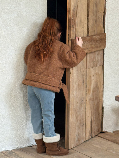 ローブコート ボア スタンドカラー ベルト付き ショート丈 アウター【mh0011617】