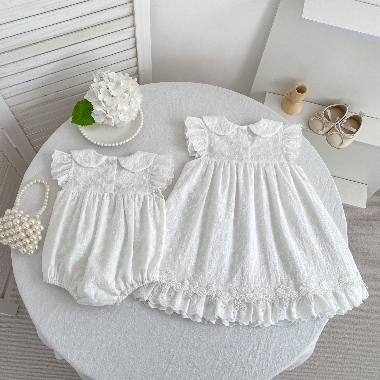 Lace Trim Doll Collar Romper Dress ラッフル ロンパース ミモレ丈ワンピース【mh0013160】