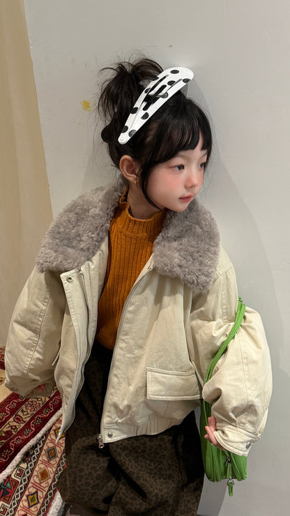 Chaqueta bomber acolchada con cuello de borreguito y cremallera para niños y jóvenes【mh0014688】