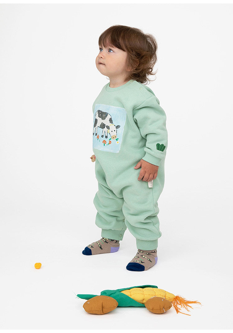 Mameluco estampado holgado con forro polar para bebé [mh0014193]