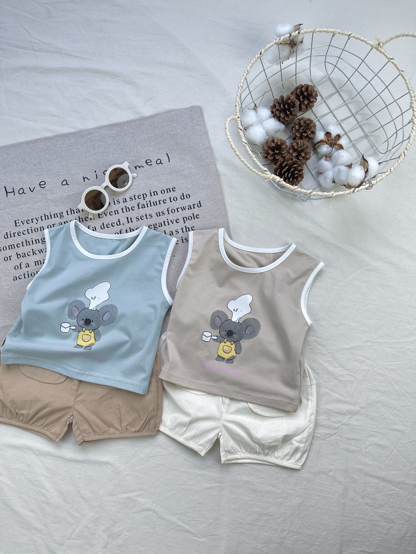 Conjunto de camiseta sin mangas y pantalones cortos con gráfico de Koala Chef | Set de camiseta sin mangas y pantalones cortos de animales【mh0012924】