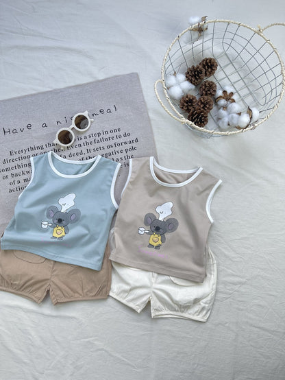 Conjunto de camiseta sin mangas y pantalones cortos con gráfico de Koala Chef | Set de camiseta sin mangas y pantalones cortos de animales【mh0012924】