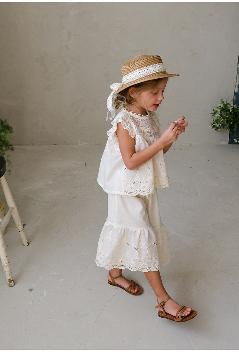 Lace Hem Wide-Leg Pants 刺繍レース ガウチョパンツ【mh0012990】