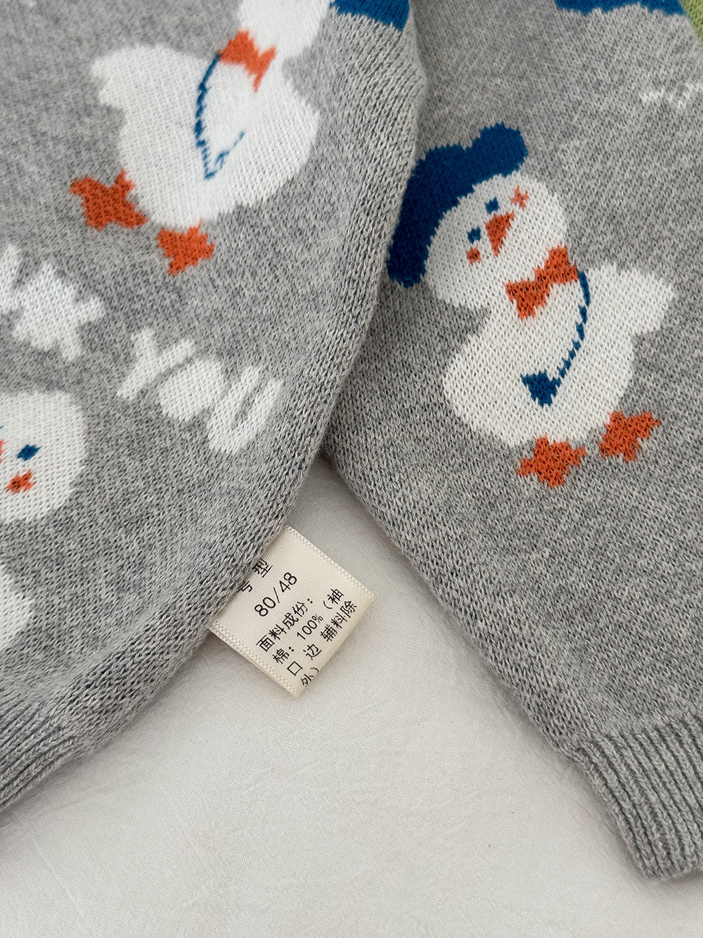 ニットセーター アヒル柄 厚手 クルーネック コットン ルーズフィット【mh0011690】