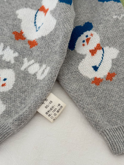 ニットセーター アヒル柄 厚手 クルーネック コットン ルーズフィット【mh0011690】