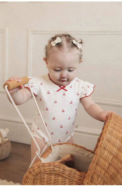 Frill Sleeve Cotton Romper フラワー チェリー フリル袖ロンパース【mh0012780】