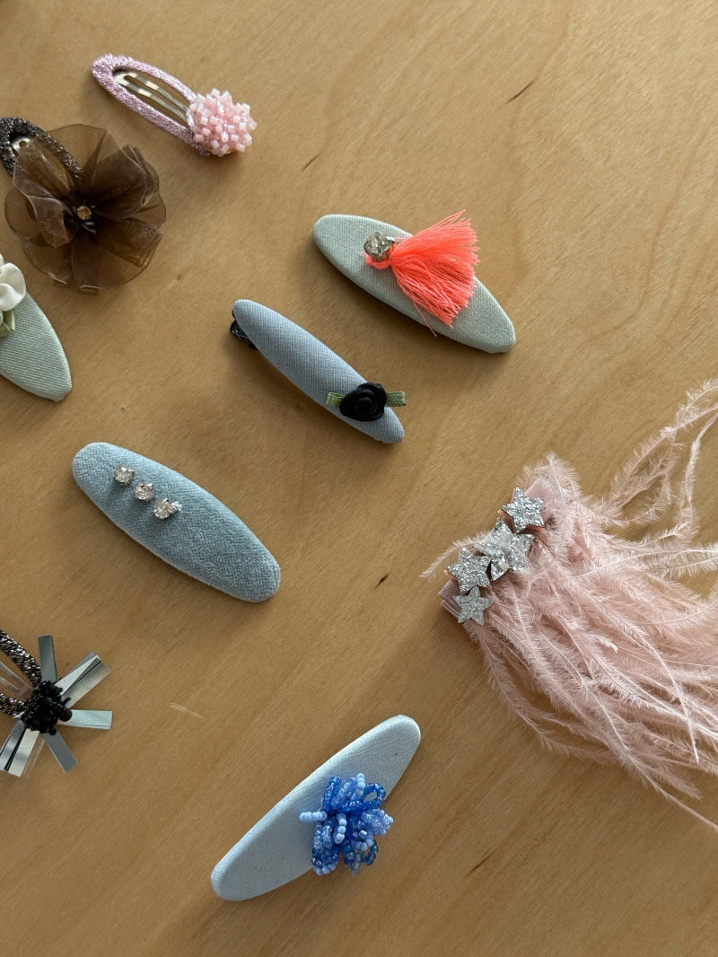 キッズ ハンドメイド レース ライストーン ヘアクリップ【mh0014102】