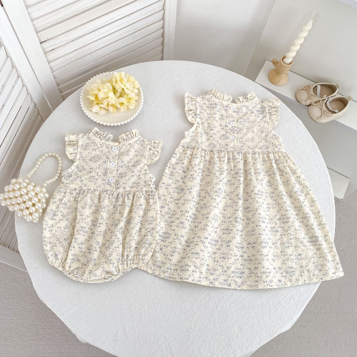 Floral Ruffle Sleeveless Romper Dress フリル ノースリーブロンパース ミモレ丈ワンピース【mh0013157】