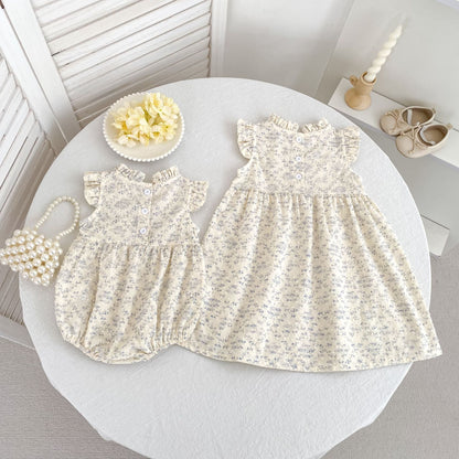 Floral Ruffle Sleeveless Romper Dress フリル ノースリーブロンパース ミモレ丈ワンピース【mh0013157】