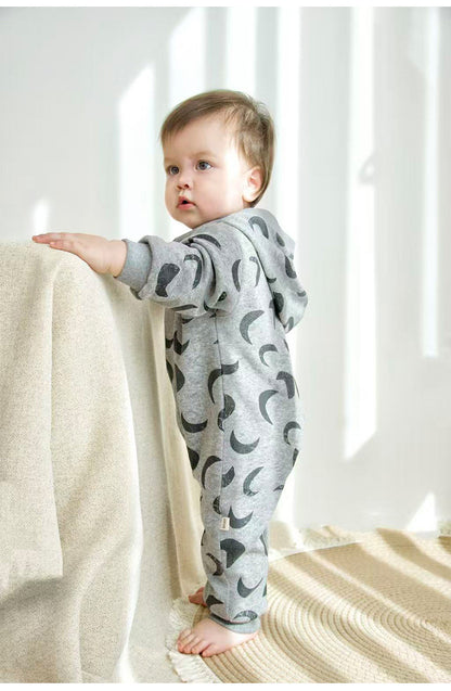 ジャンプスーツ 裏起毛 フード付 長袖 プリント【mh0011710】