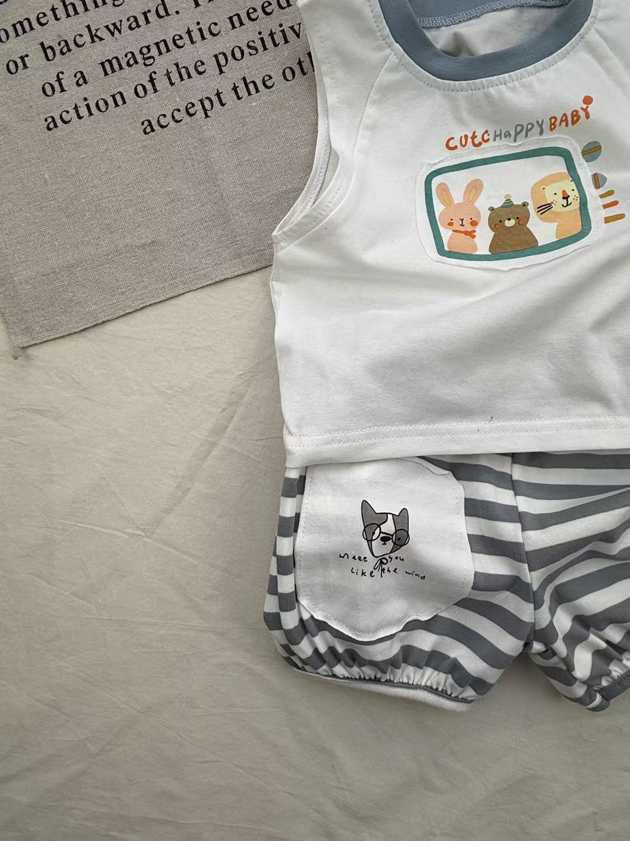 Retro Animal Stripe Tank Top Set ボーダー ノースリーブ ショートパンツ セット【mh0012910】