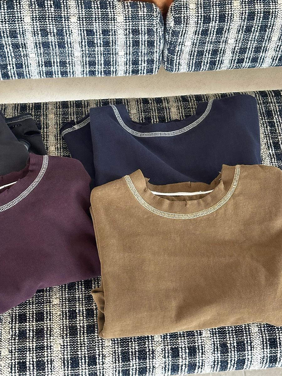 Kids' Distressed Stitch Loose Crewneck Long Sleeve T-Shirt [mh0014304]