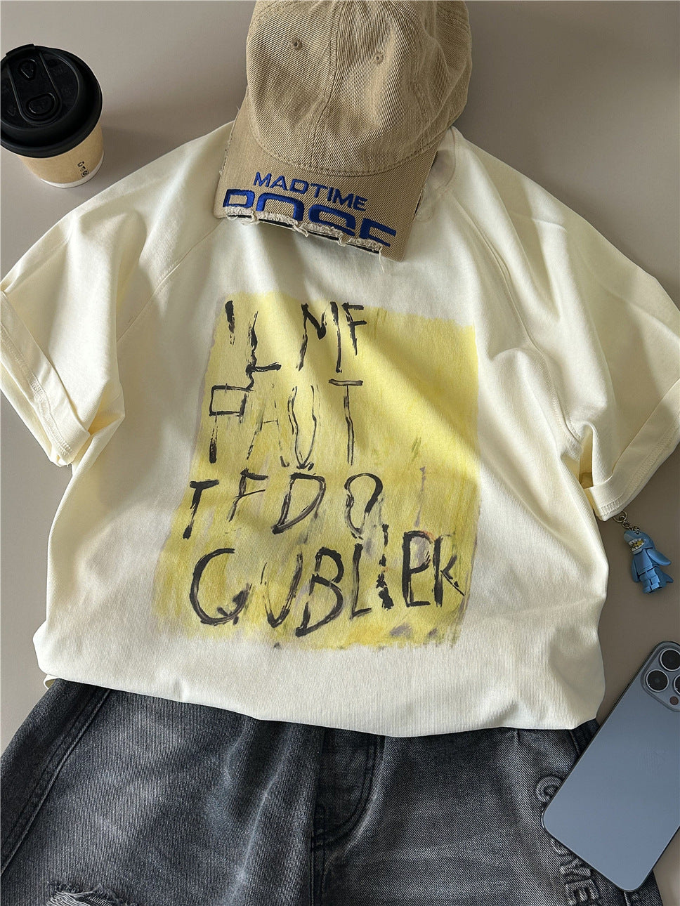 Textured Abstract Tee 英字プリント 半袖Tシャツ【mh0012942】