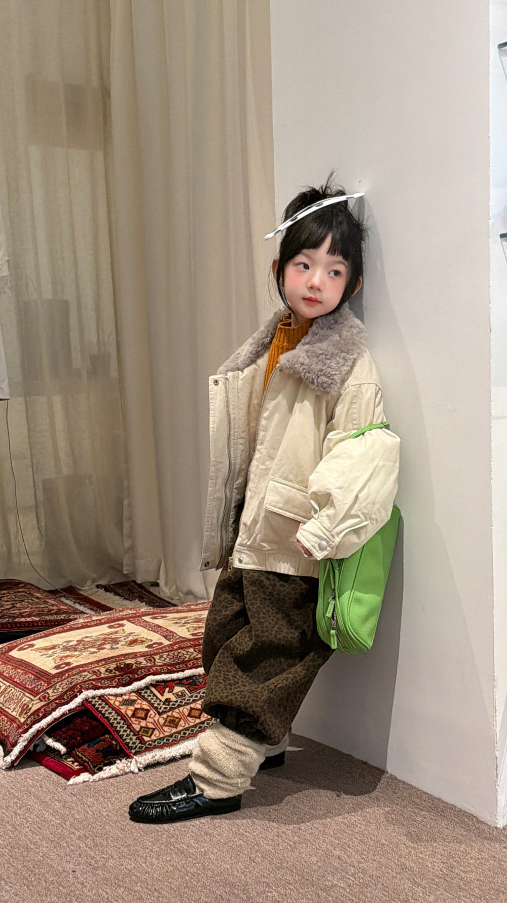 Chaqueta bomber acolchada con cuello de borreguito y cremallera para niños y jóvenes【mh0014688】