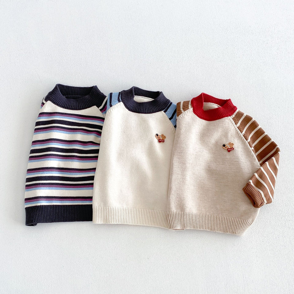 キッズ 犬 ボーダー 刺繍 ニットセーター / ストレート デニムパンツ【mh0014778】