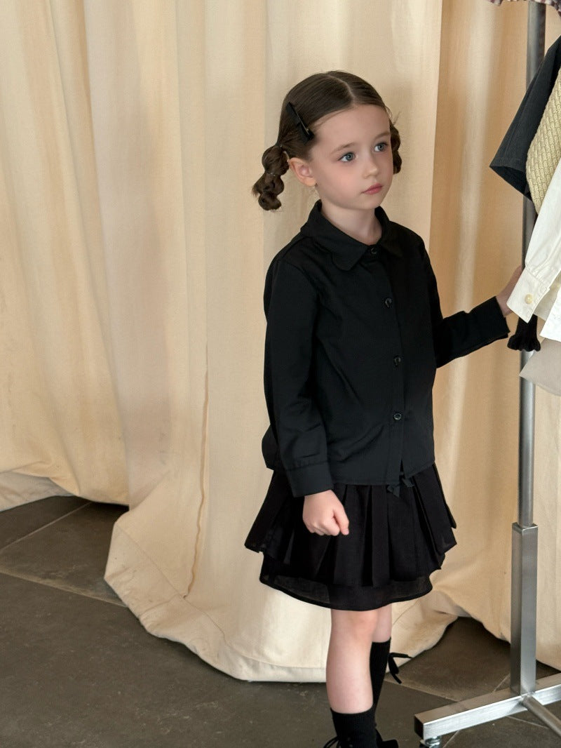 Kids Ruffled Collar Front Button Long Sleeve Shirt